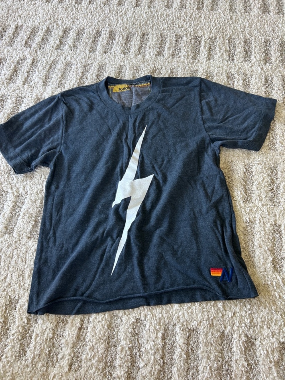 Cropped Aviator Nation Black Tee with White Lightning Bolt